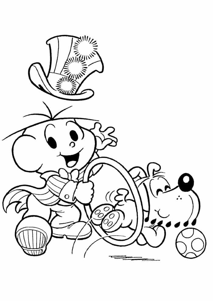 Desenho de Cebolinha Brincando com Bidu para Colorir e Pintar