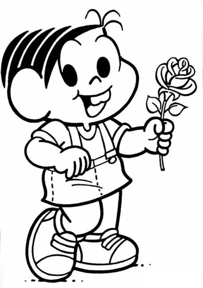 Desenho de Magali Segurando Linda Flor Turma da Monica para Colorir e Pintar