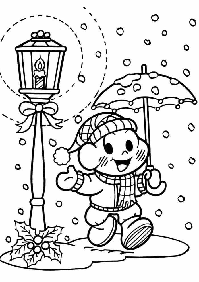 Desenho de Natal da Turma da Monica para Colorir e Pintar