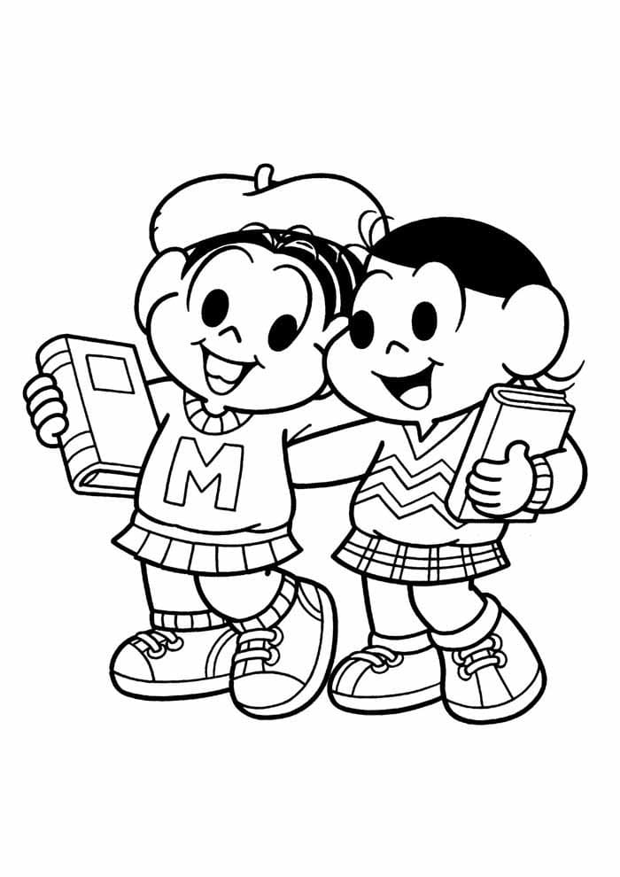 Desenho Pdf de Monica e Magali Estudando Turma da Monica para Colorir e Pintar