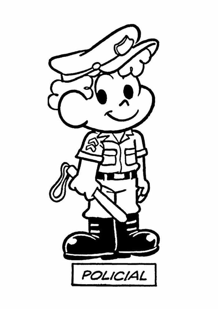 Desenho Policial de Turma da Monica para Colorir e Pintar