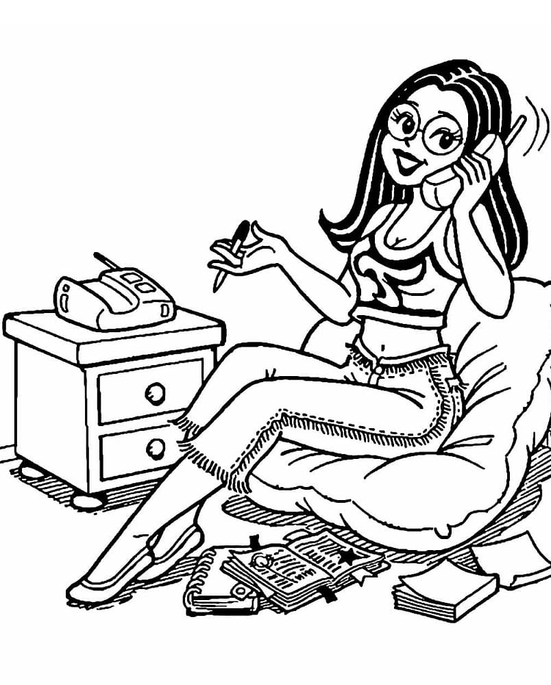 Desenho de Tina Falando ao Telefone para Colorir e Pintar