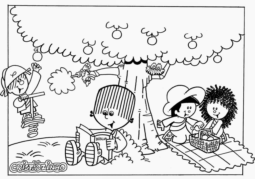 Desenho de Turma do Cristaozinho para Colorir em Casa Download e Pintar