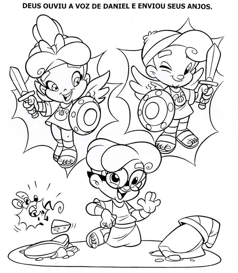Desenho de Turminha Querubim Atividade Bíblica para Imprimir Pdf e Pintar