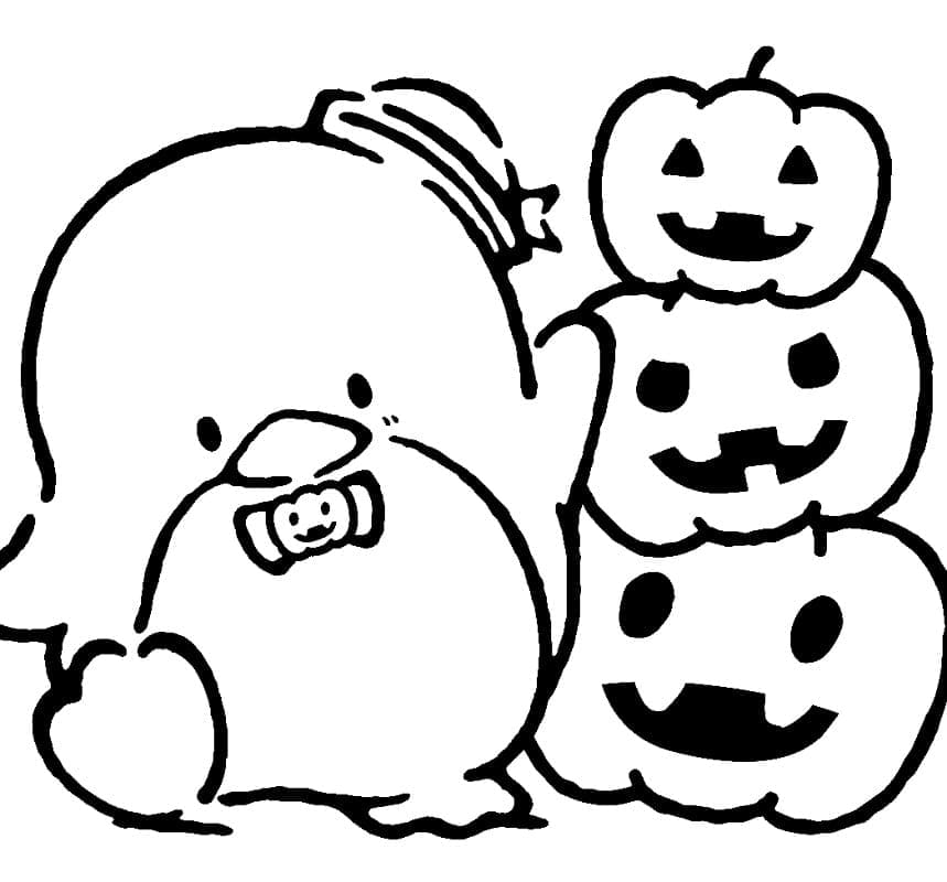 Desenho de Tuxedo Sam e Abóboras para Colorir e Pintar