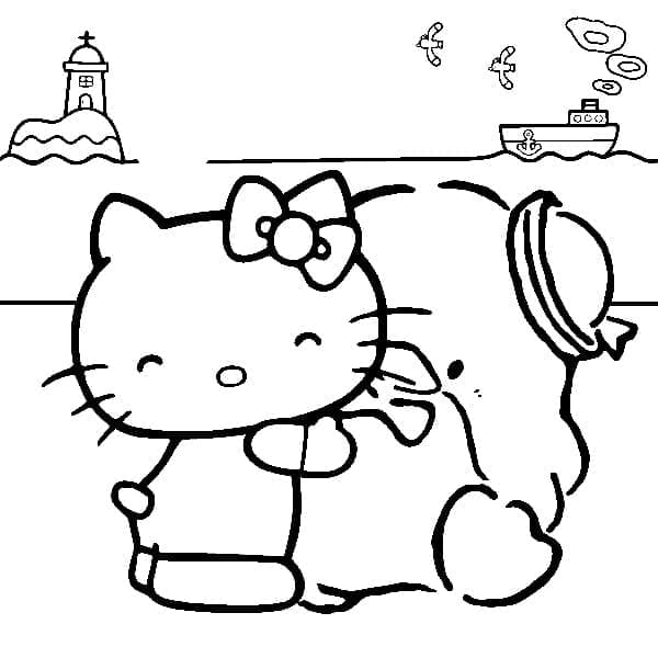 Desenho de Tuxedo Sam e Hello Kitty para Colorir e Pintar
