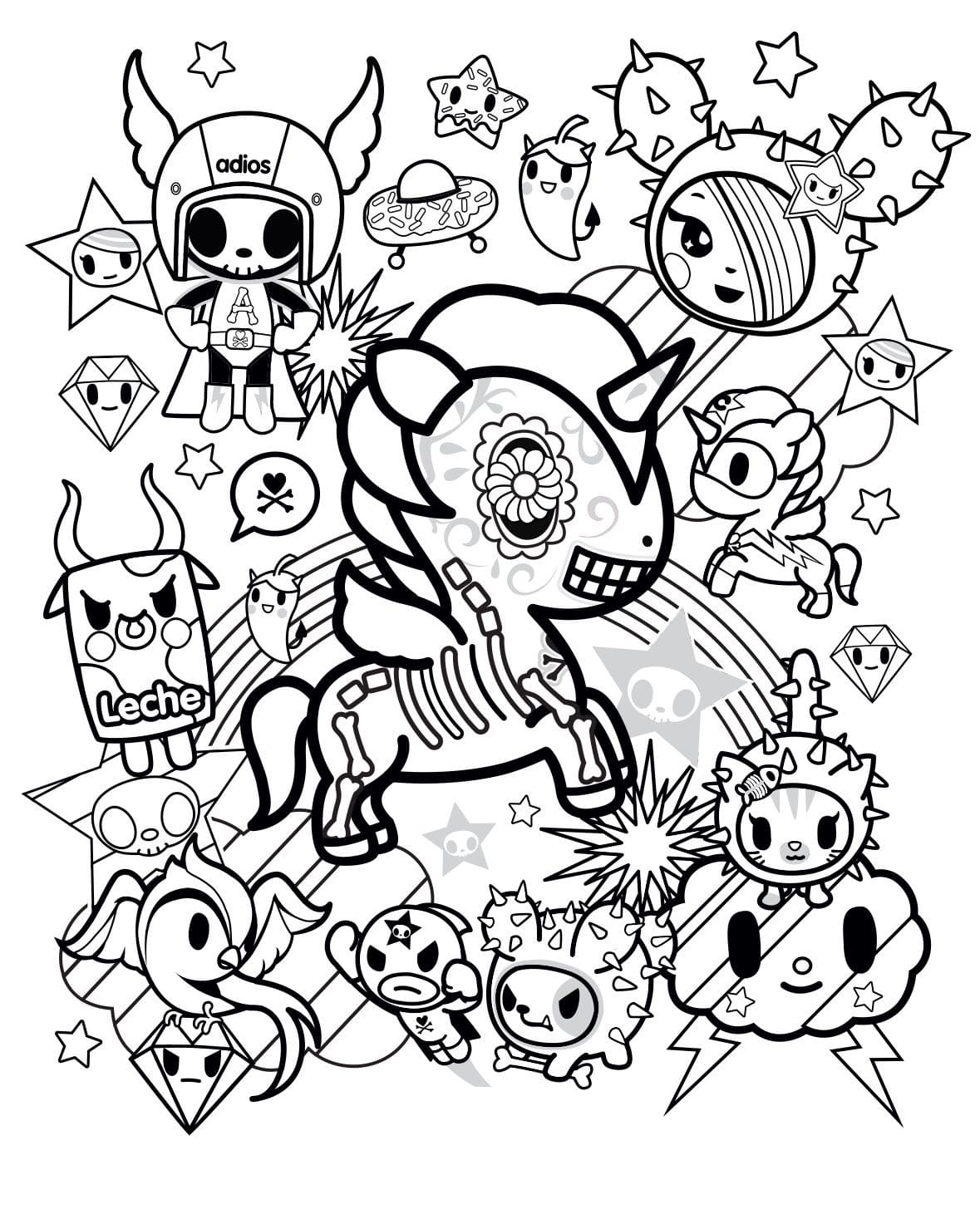 Colorir Imagem de Unicórnio e Amigos Grátis e Pintar