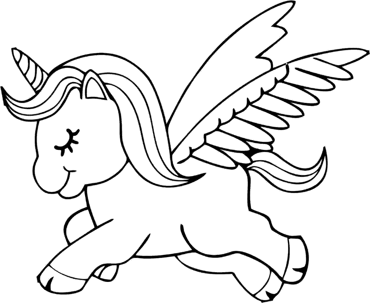 Desenho Bonito de Pequeno Unicórnio Alado A4 Simples de Colorir Grátis e Pintar