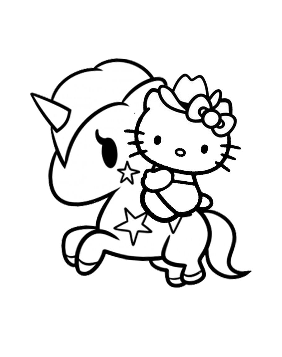 Desenho da Hello Kitty e Seu Lindo Unicórnio para Colorir e Pintar