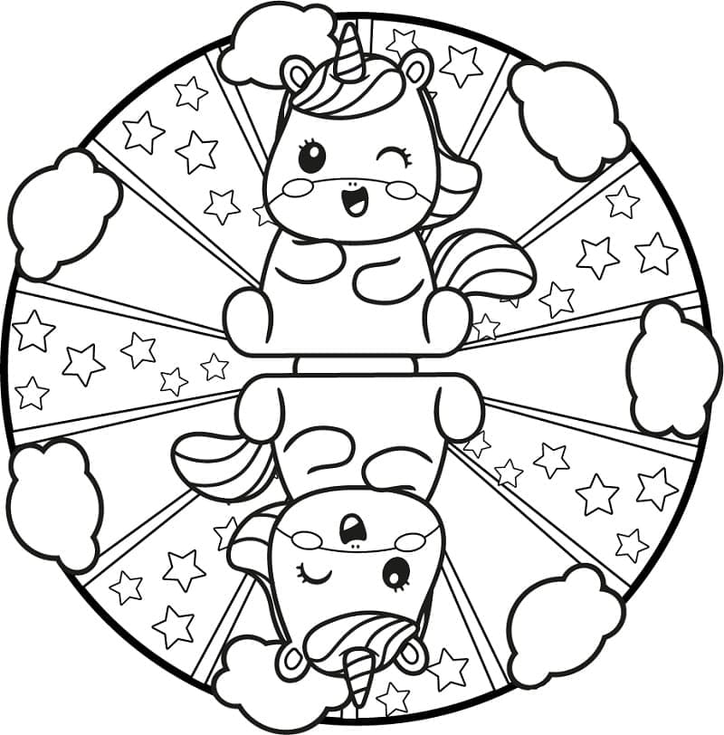 Desenho de Mandala de Unicórnio para Colorir e Pintar