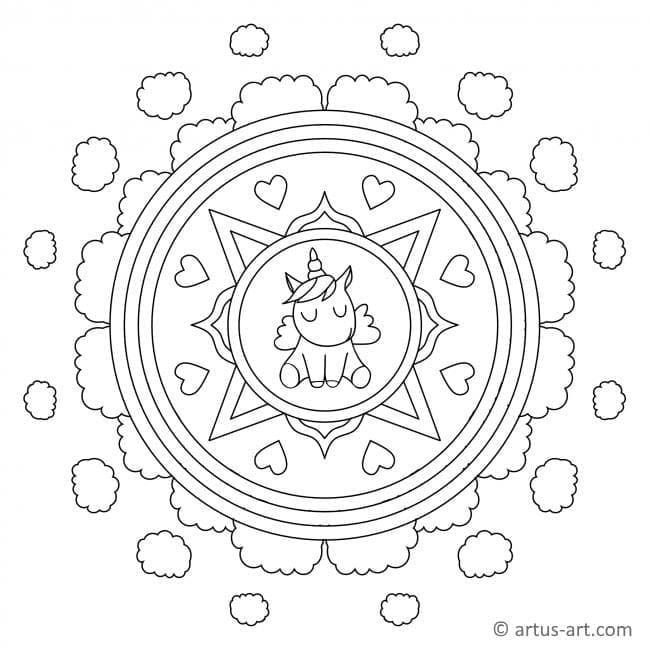 Desenho de Mandala de Unicórnio para Imprimir e Pintar