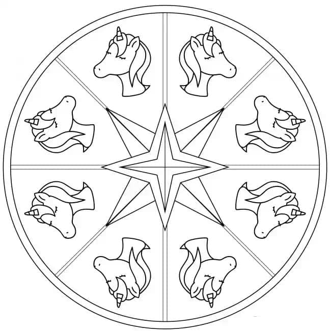 Desenho de Mandala de Unicórnio para Pintar