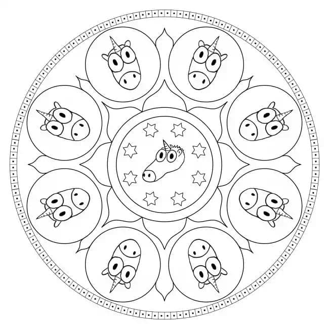 Desenho de Mandala de Unicórnio Pdf e Pintar