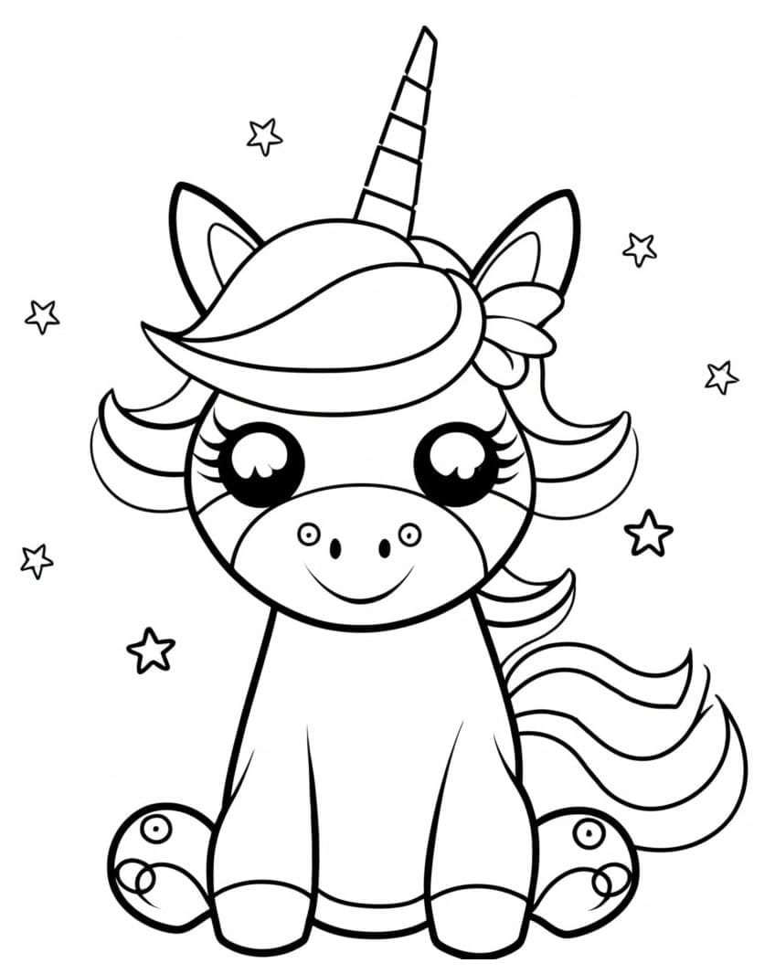 Desenho de Pequeno Unicórnio Fofo para Colorir e Pintar