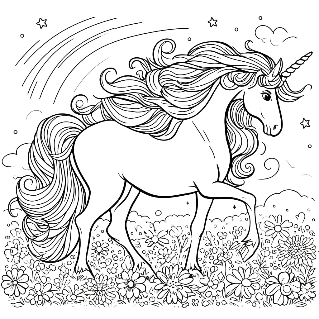 Desenho de um Unicórnio Maravilhoso para Colorir e Pintar