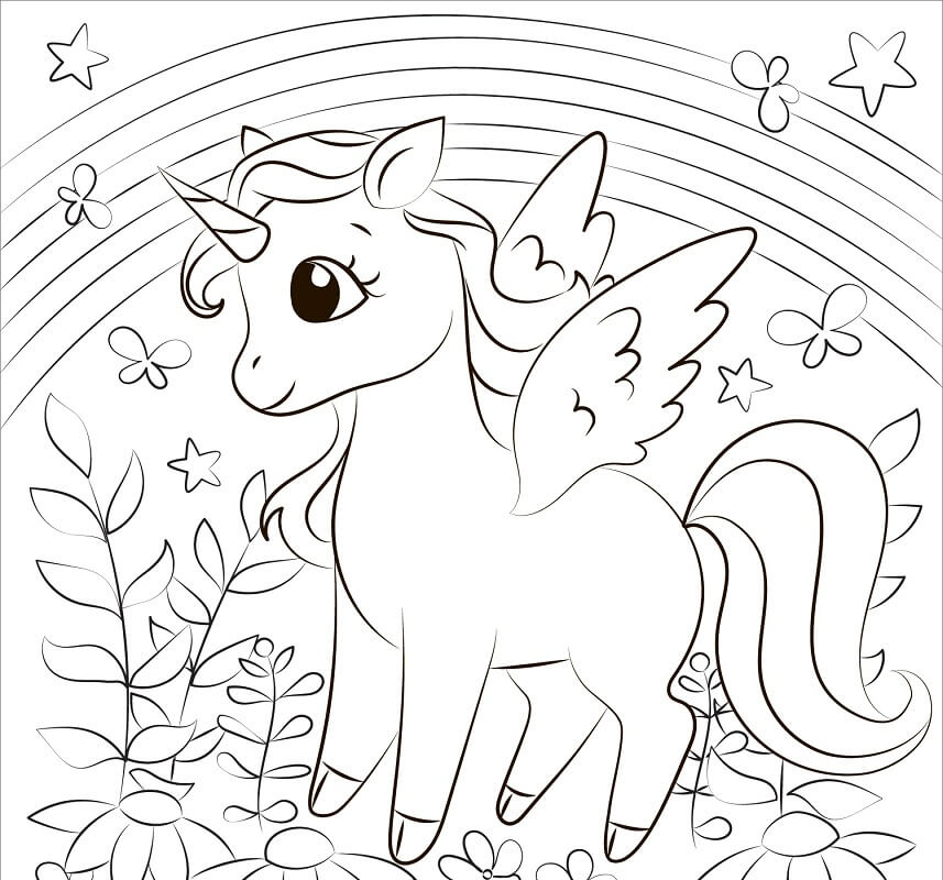 Desenho de Unicórnio para Colorir Lápis de Cor e Pintar