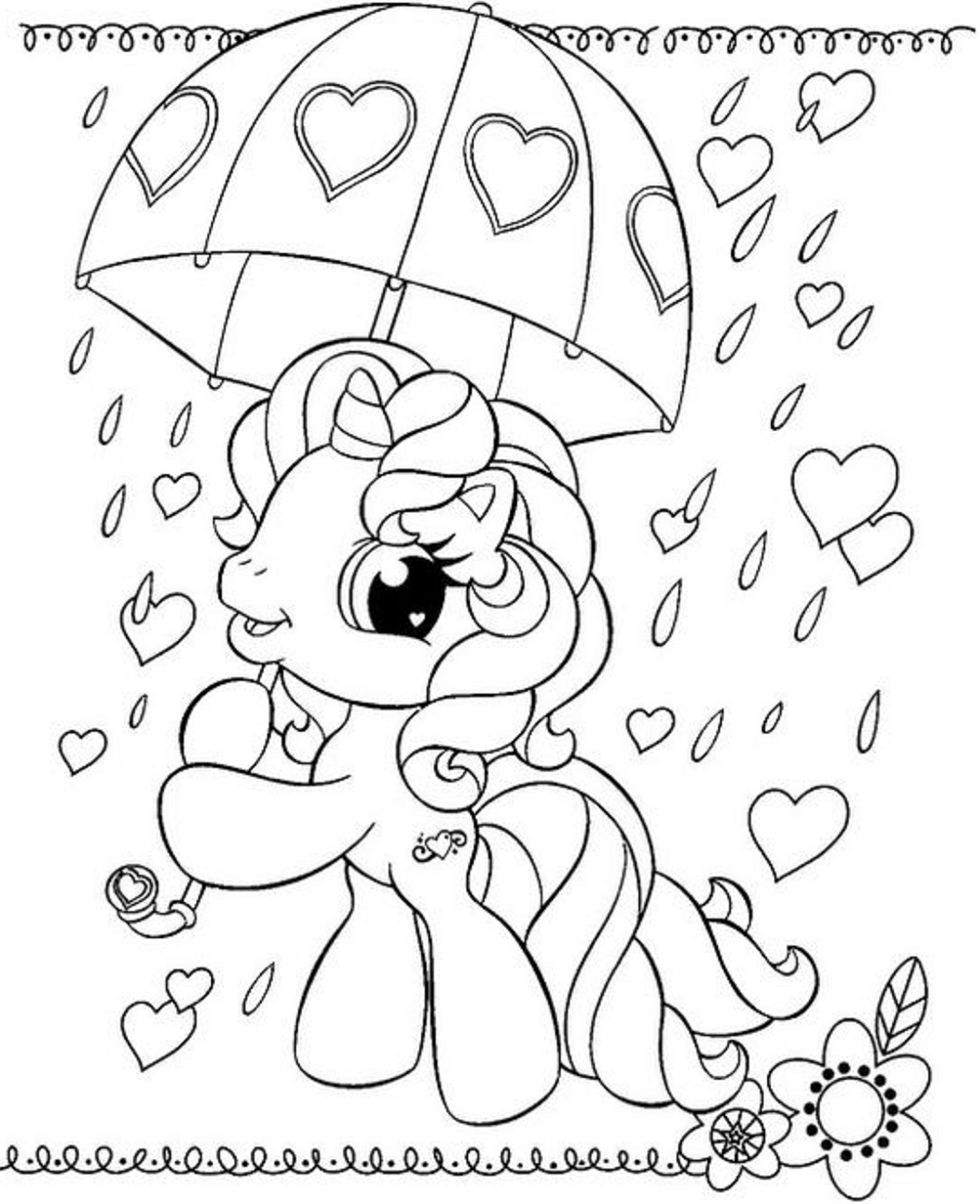 Desenho Pdf de Unicórnio Passeando na Chuva para Colorir Grátis e Pintar