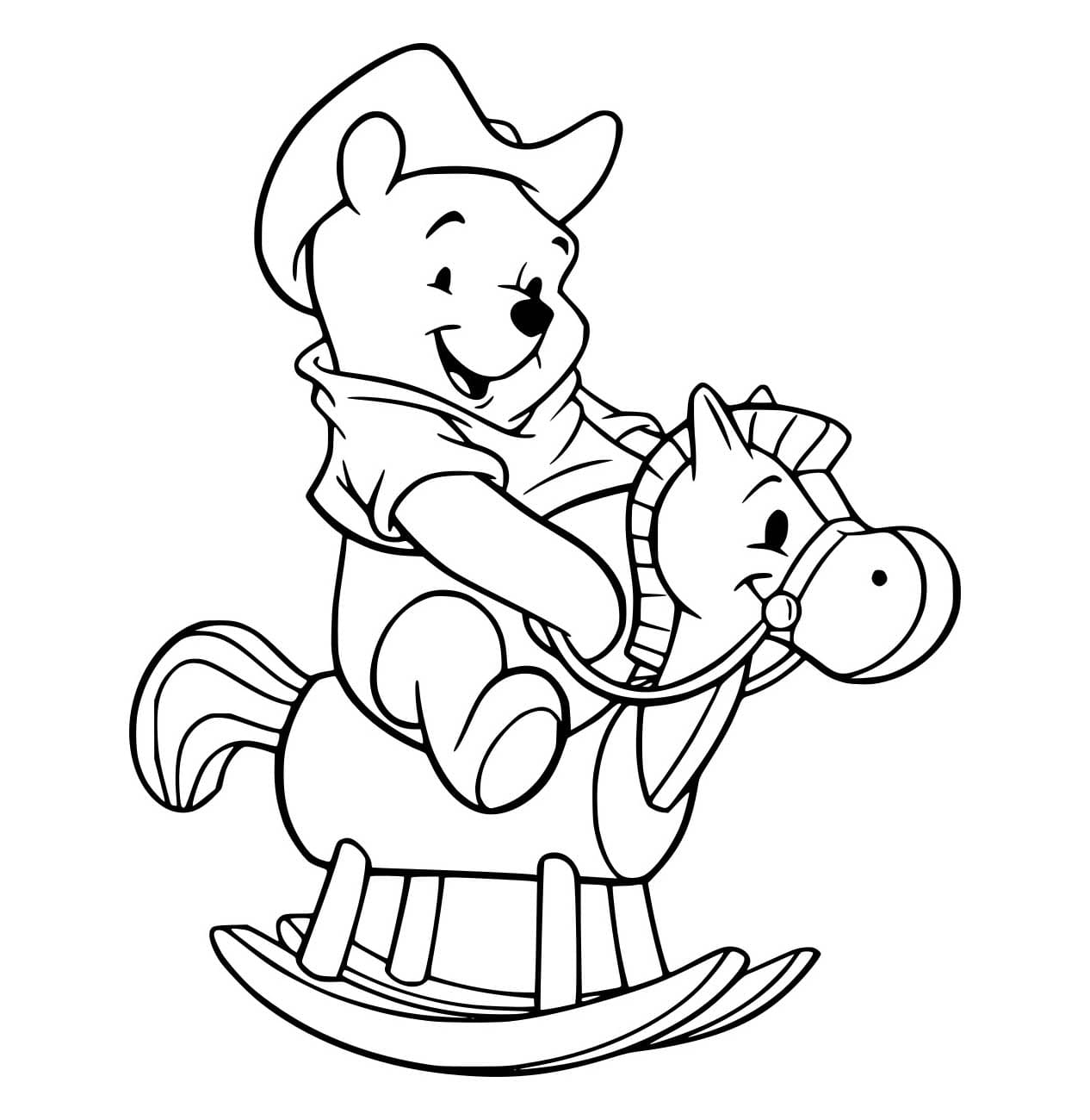 Desenho de Pooh no Cavalinho de Pau para Colorir e Pintar