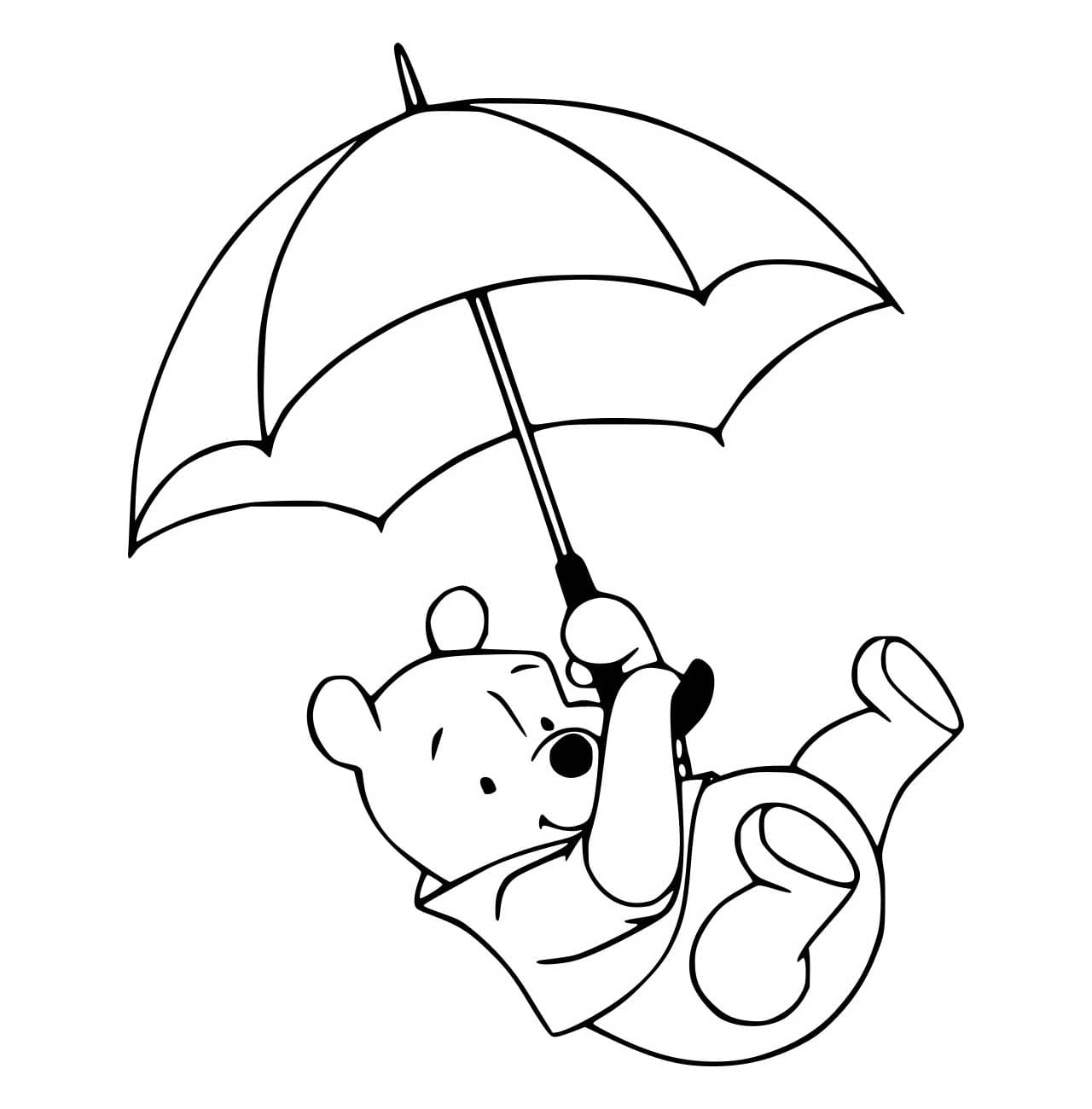 Desenho de Pooh Segurá um Guardá Chuva para Colorir e Pintar