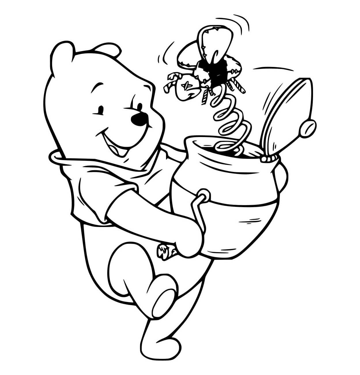 Desenho de Pooh Segurá um Valete para Colorir e Pintar