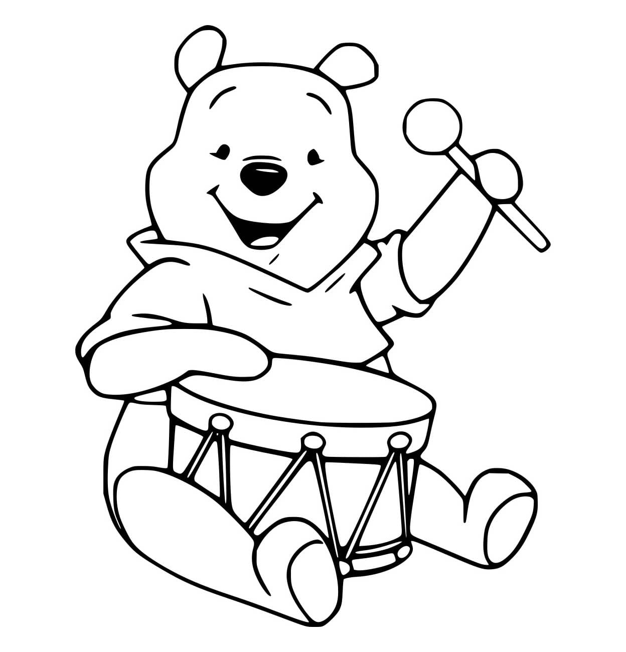 Desenho de Pooh Tocando Tambor para Colorir e Pintar