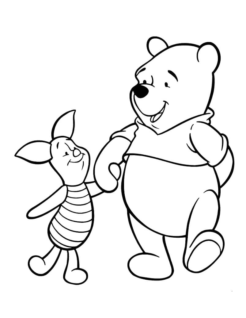 Desenho de Leitão e Ursinho Pooh Andando para Colorir e Pintar