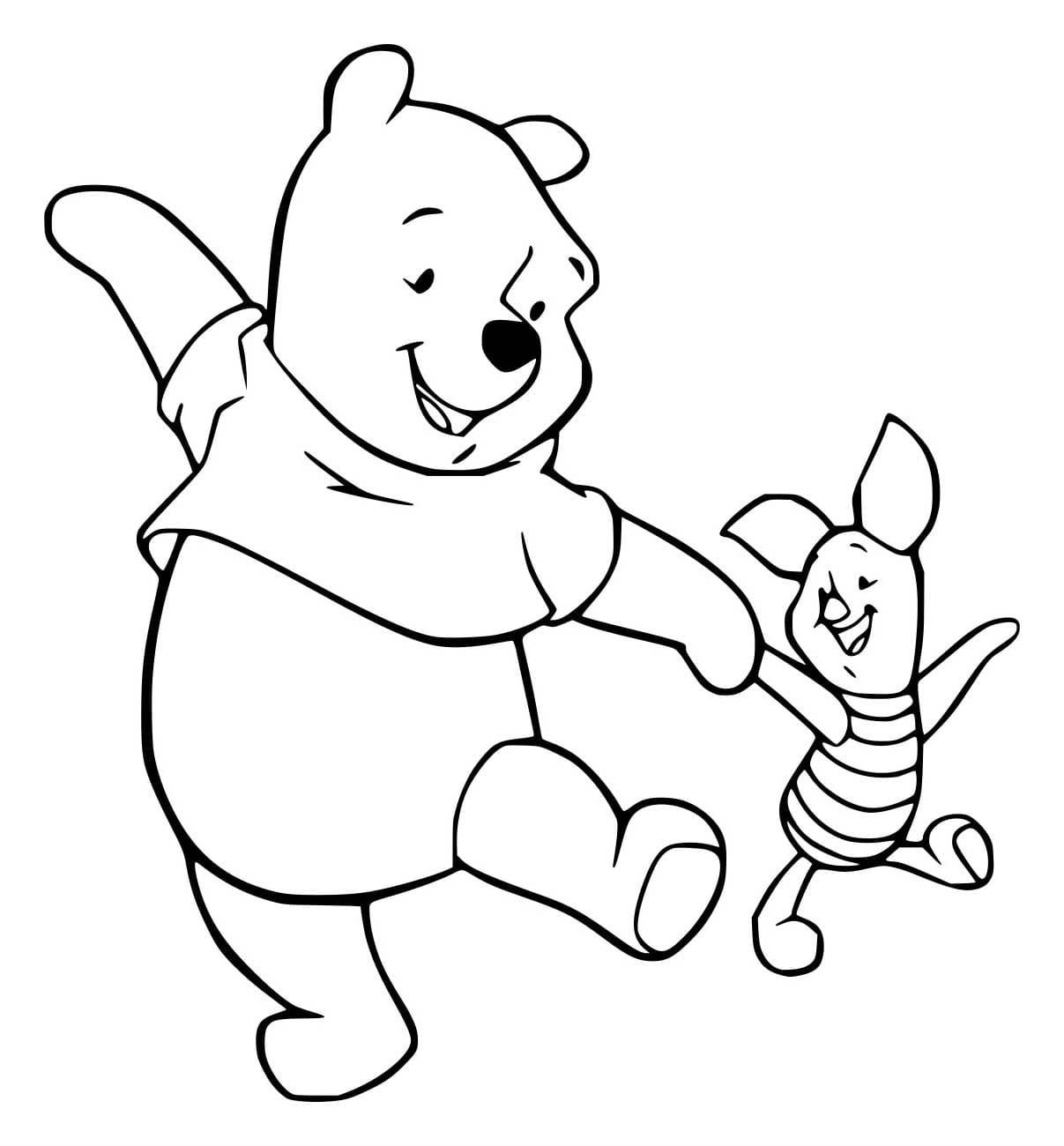 Desenho de Pooh Dançando com o Leitão para Colorir e Pintar