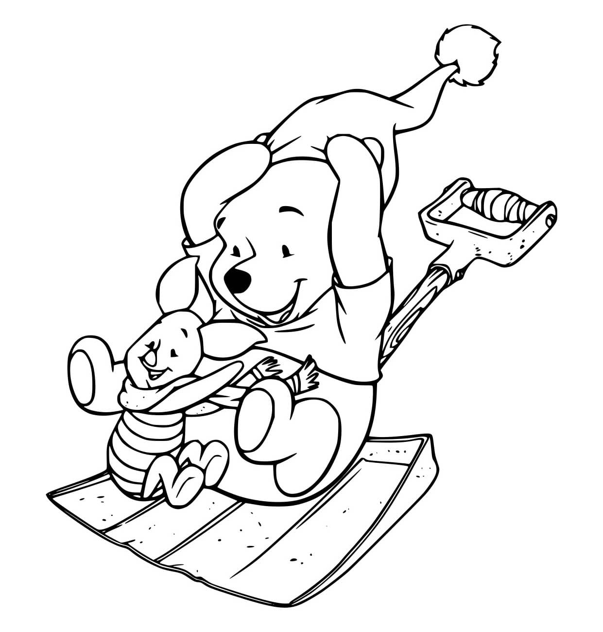 Desenho de Pooh e Leitão Patinando para Colorir e Pintar