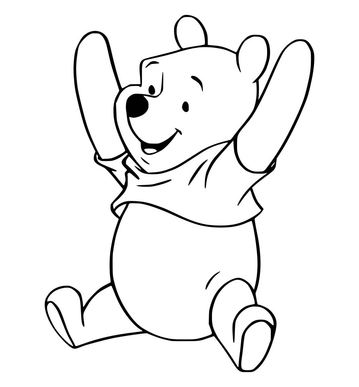 Desenho de Pooh Sentá no Chão para Colorir e Pintar