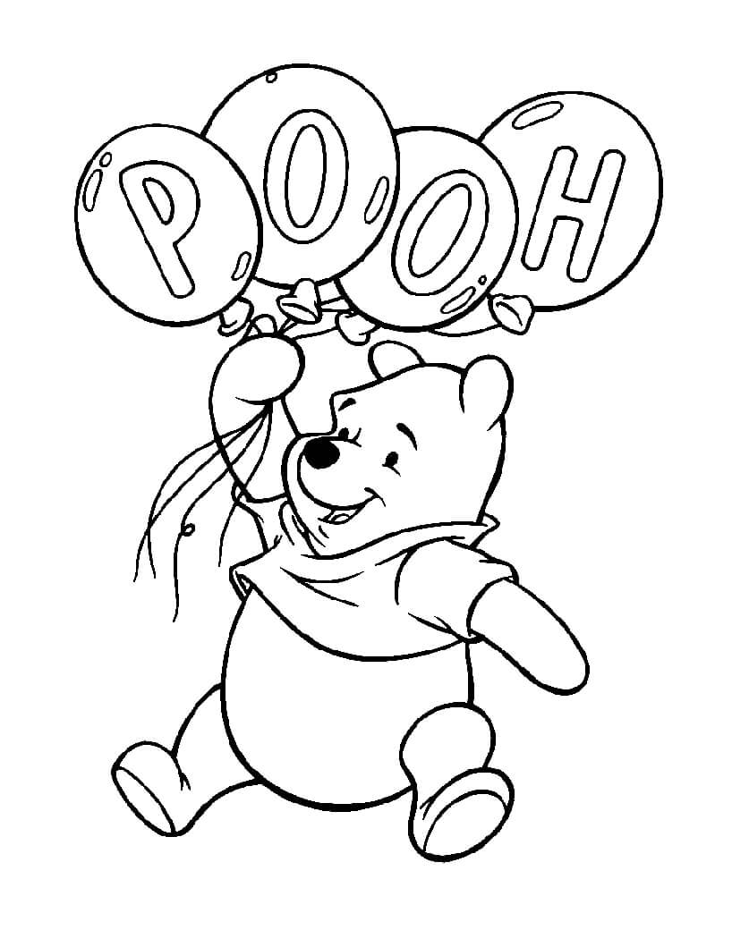 Desenho de Ursinho Pooh em Festa de Aniversário para Colorir e Pintar