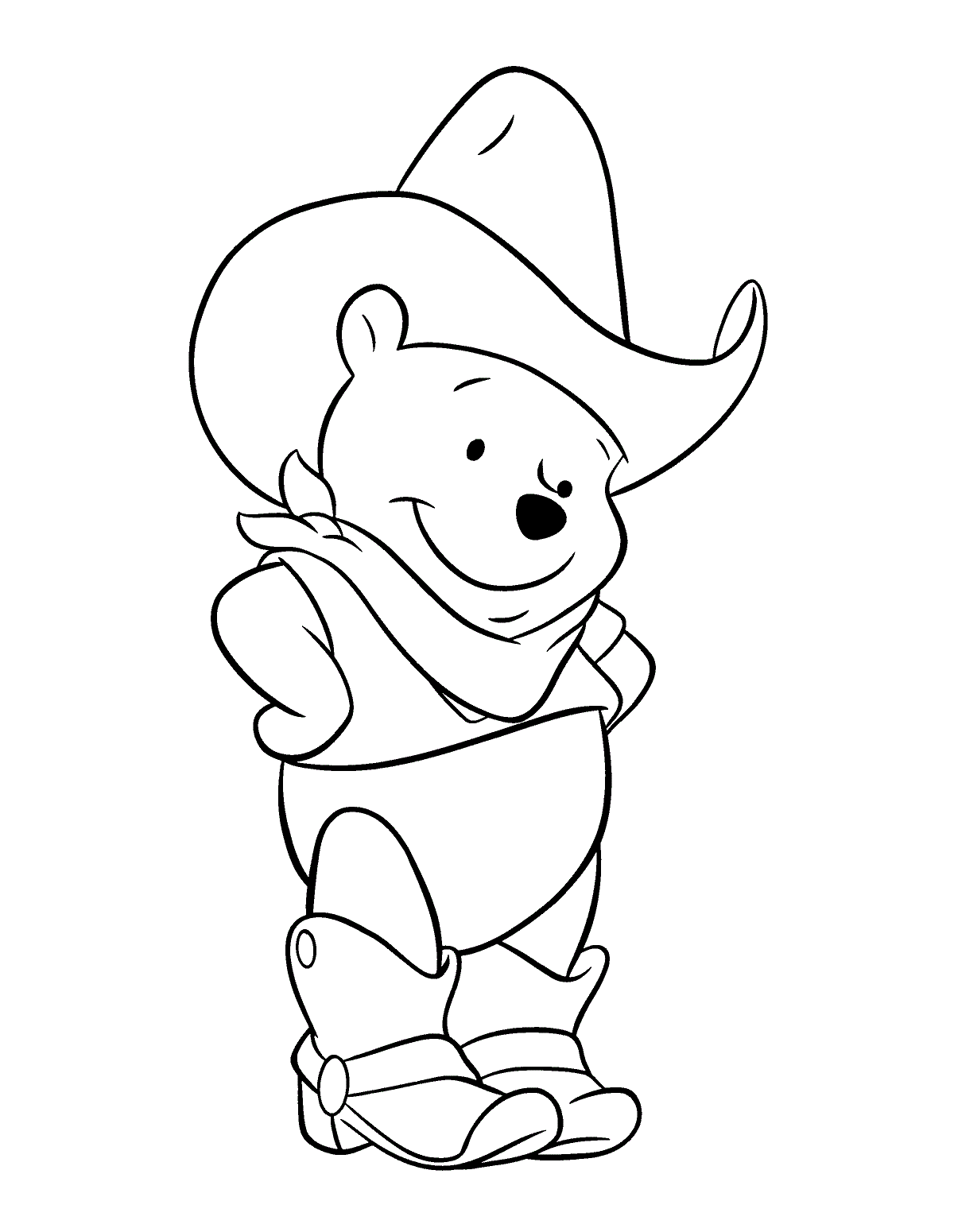 Desenho do Ursinho Pooh com Roupa de Cowboy para Colorir e Pintar