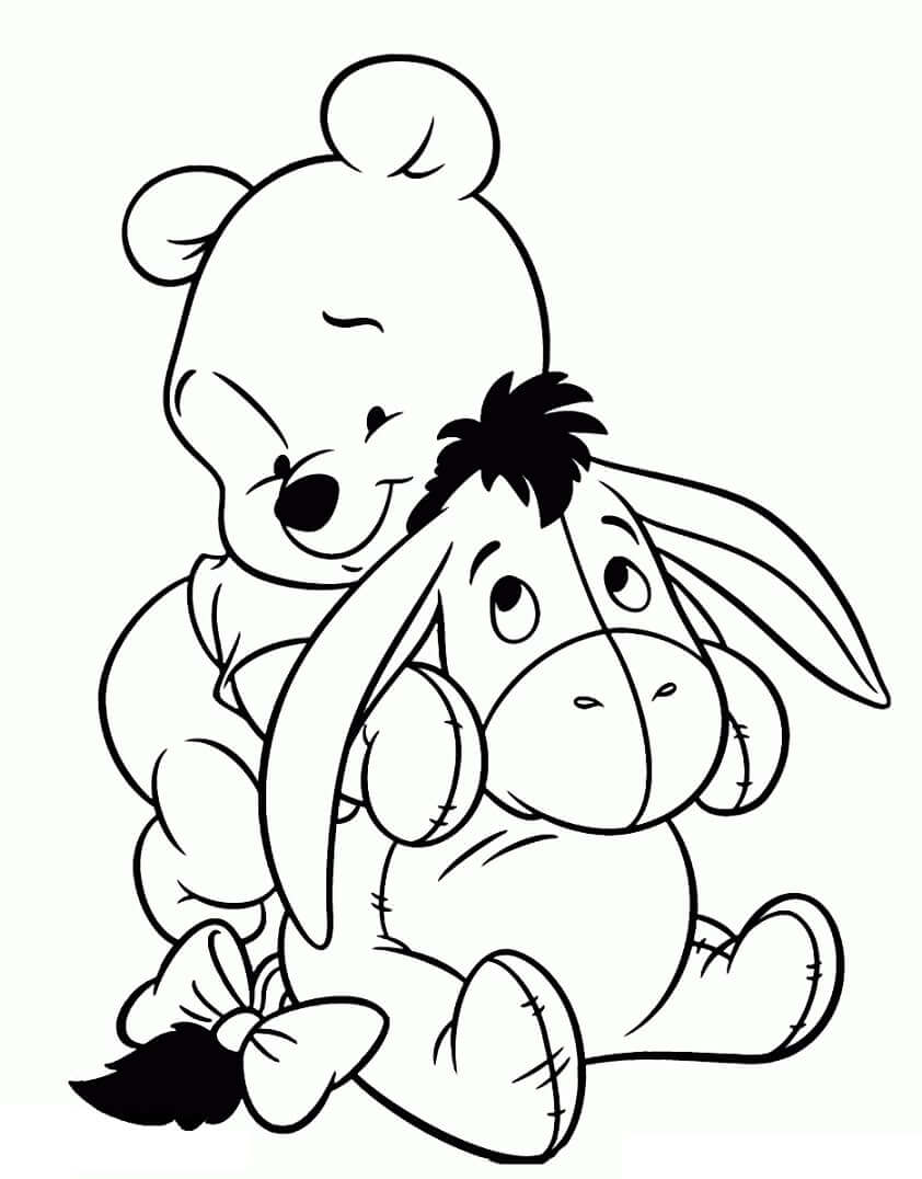 Desenho do Ursinho Pooh e Lo Pequenos para Colorir e Pintar