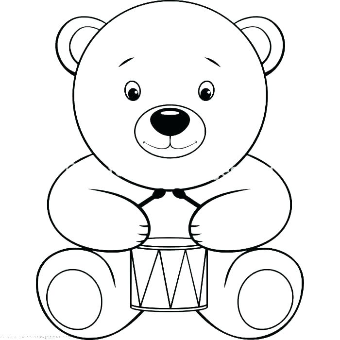 Desenho de Urso Tocando Bateria para Colorir e Pintar
