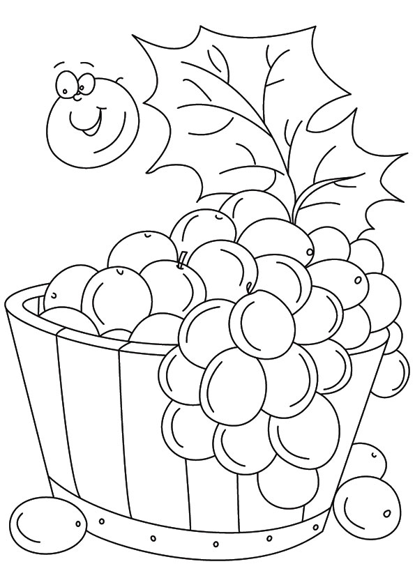 Desenho de Uva em Vasilha Download para Colorir e Pintar