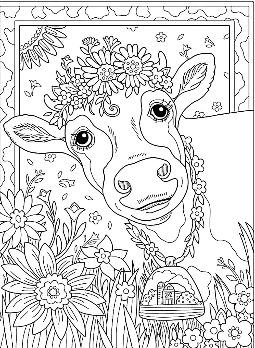 Desenho de Cara de Vaca Feliz para Colorir e Pintar