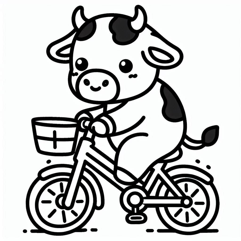 Desenho de uma Vaca Anda de Bicicleta para Colorir e Pintar