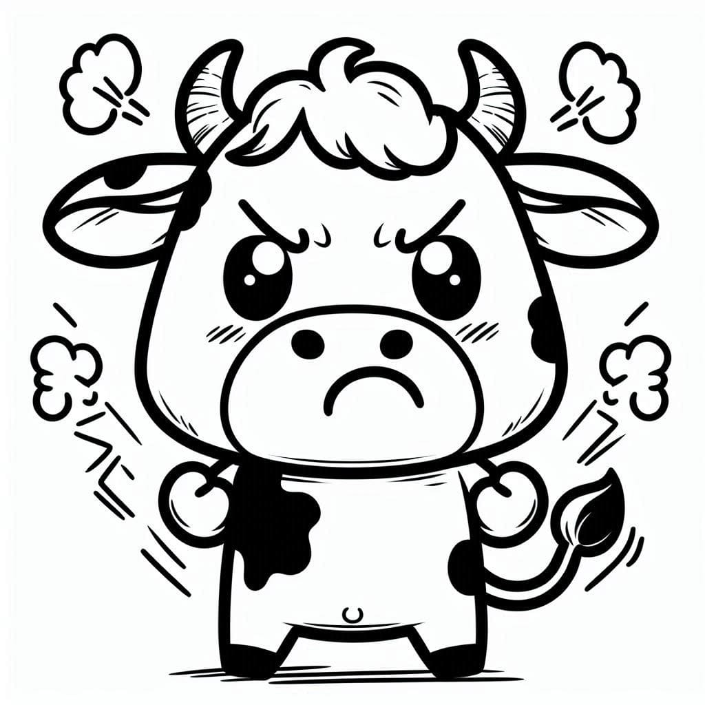 Desenho de uma Vaca Furiosa para Colorir e Pintar