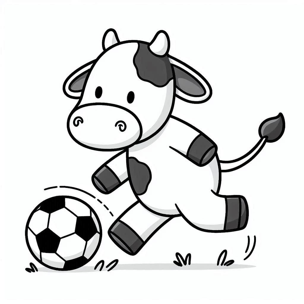 Desenho de uma Vaca Jogá Futebol para Colorir e Pintar