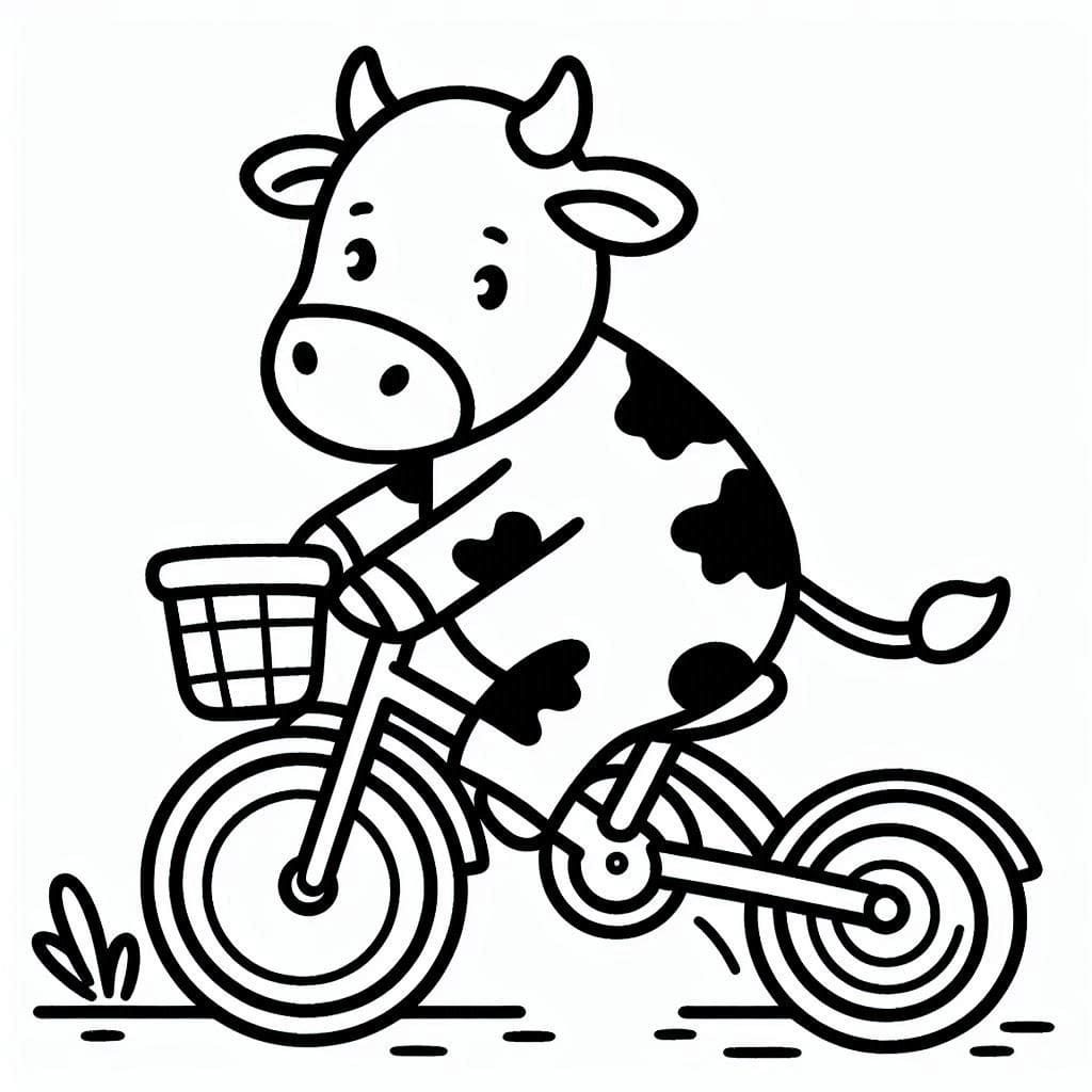 Desenho de Vaca Anda de Bicicleta para Colorir e Pintar