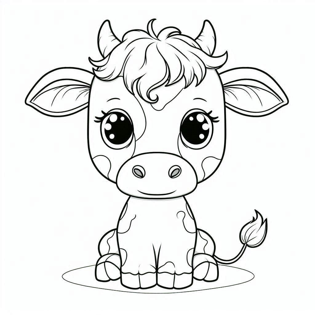 Desenho de Vaca Muito Fofa para Colorir e Pintar