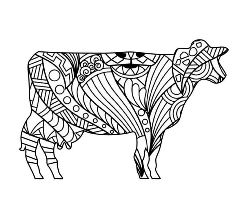 Desenho de Vaca Zentangle para Colorir e Pintar
