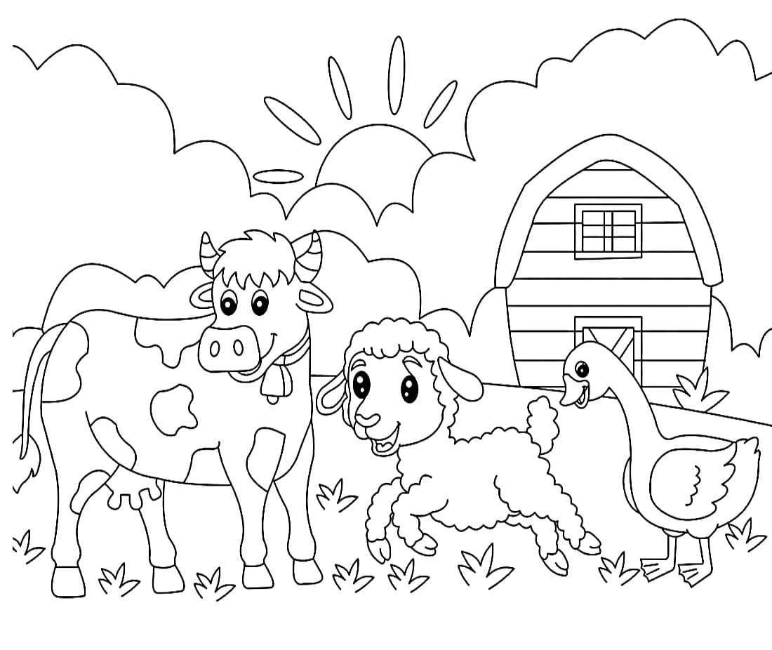 Desenho de Vaca na Fazenda para Colorir e Pintar