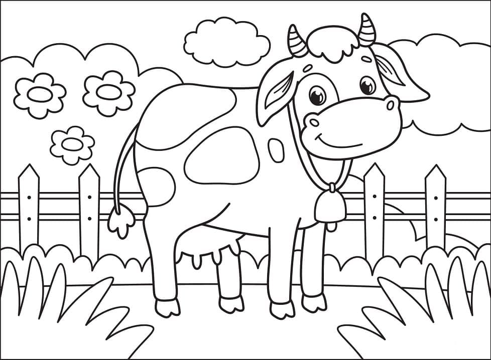 Desenho de Vaca na Fazenda Download Grátis para Colorir e Pintar