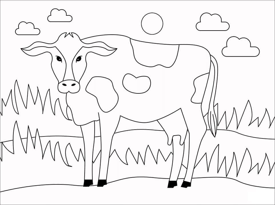 Desenho de Vaca na Fazendinha Imprimivel para Imprimir e Colorir e Pintar