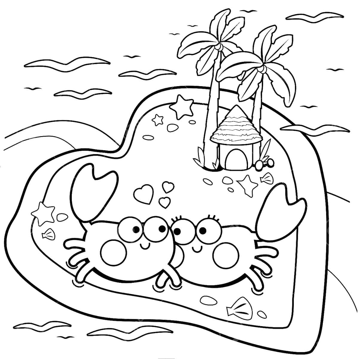 Desenho de Caranguejos de Verão para Colorir e Pintar