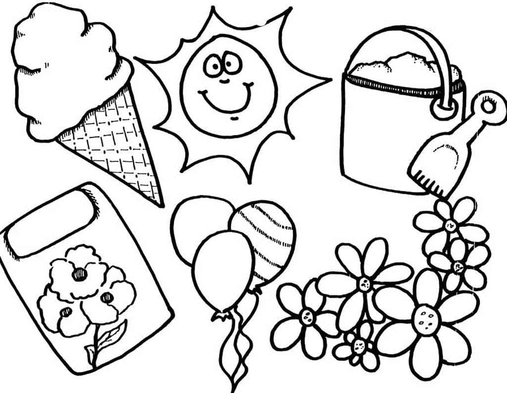 Desenho de Coisas de Verão para Colorir e Pintar