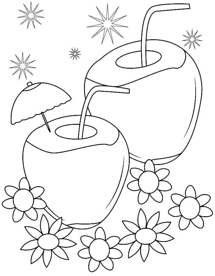 Desenho de Coquetel de Coço de Verão para Colorir e Pintar