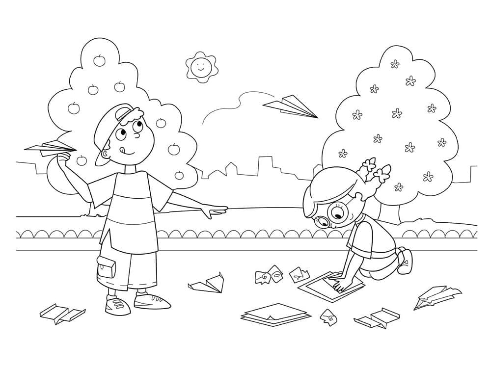 Desenho de Crianças e Verão para Colorir e Pintar