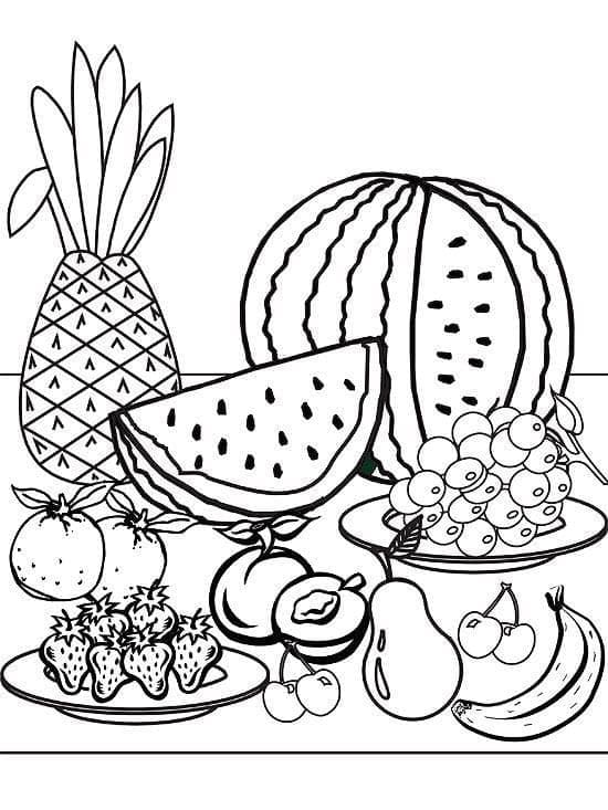 Desenho de Frutas de Verão para Colorir e Pintar