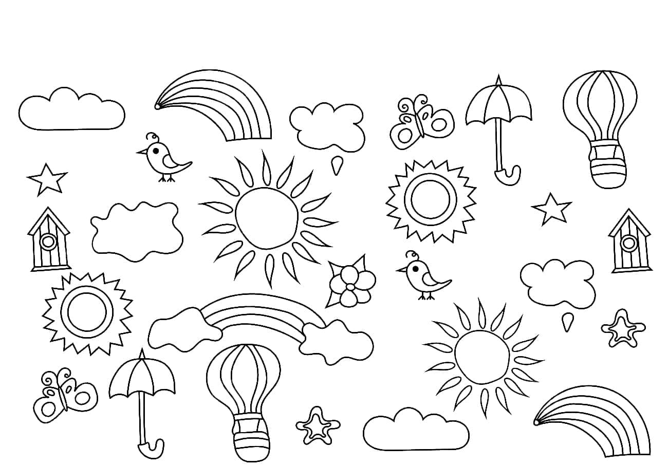 Desenho de Ícones de Verão para Colorir e Pintar